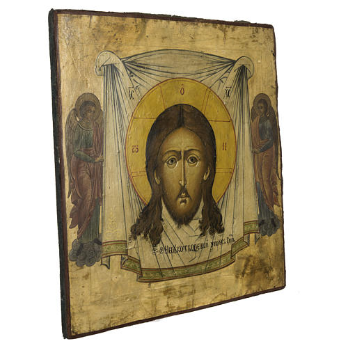 Alte russische Ikone Christus Acheiropoieton 50x45cm 19. Jh. 5