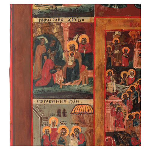 Antique Russian icon, Twelve Great Feasts 69x53cm XIX century 4