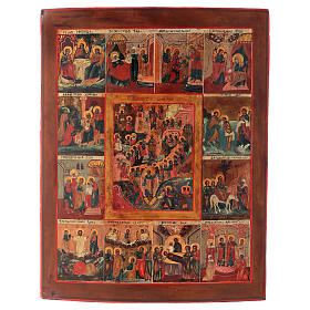 Icona antica russa 12 grandi feste 69x53 cm XIX sec