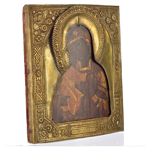 Alte russische Ikone gottesmutter von Feodorov mit Bronze 2