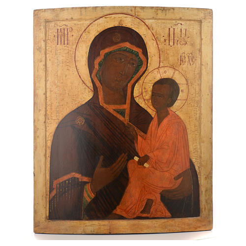 Icono Ruso antiguo Madre de Dios de Tichvin XVII siglo 1