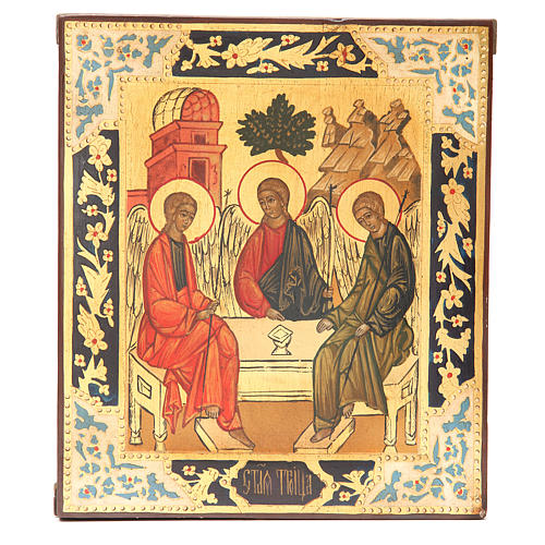 Ícone Russo Antigo Santíssima Trindade XX Século Restaurado 1