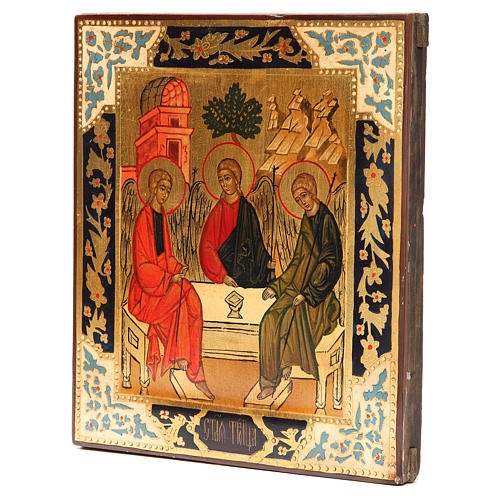 Ícone Russo Antigo Santíssima Trindade XX Século Restaurado 2