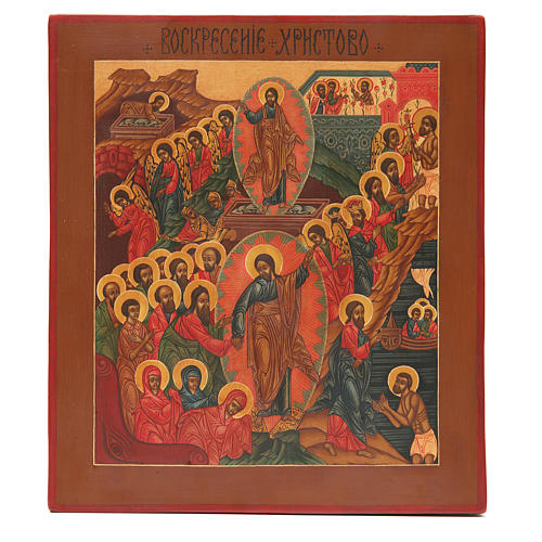 Icona antica russa Resurrezione Cristo XX secolo Restaurata 1