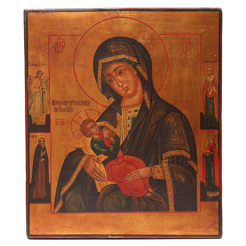 Ícone antigo russo Mãe de Deus Galaktotrophousa restaurado século 20 1