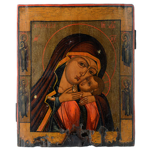 Icono antiguo ruso Virgen de Korsun 35 x 30 cm XIX siglo 1