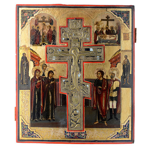 Crucifixion antique Russian icon 35x30cm 1