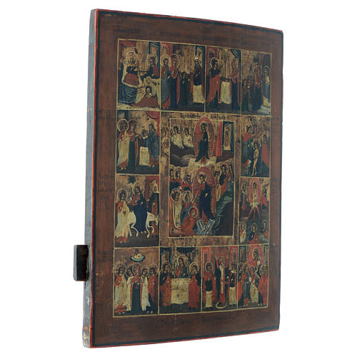 Twelve Feasts and Resurrection antique Russian icon 50x40cm, XIX century 3