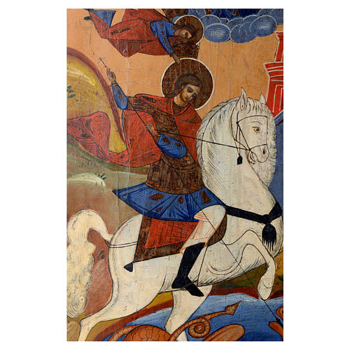 Icono antiguo ruso San Jorge y dragón 35 x 30 cm XIX siglo 2