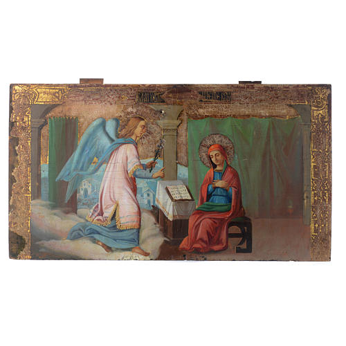 Icono ruso antiguo Anunciación Yaroslav 35x64 cm XVIII siglo 1