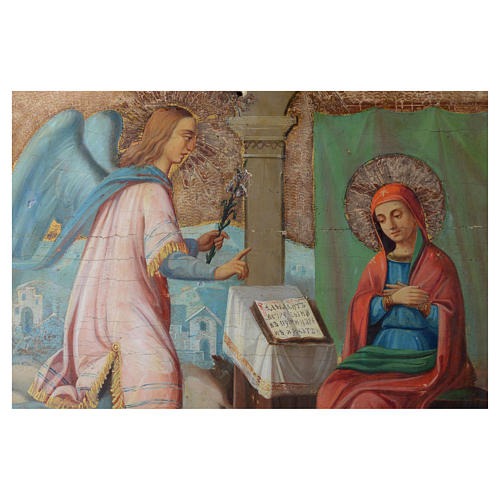 Icono ruso antiguo Anunciación Yaroslav 35x64 cm XVIII siglo 2