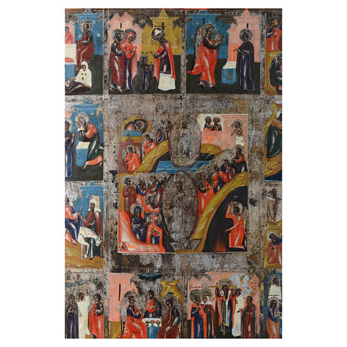 Alte russische Ikone 12 Feiertage und Auferstehung Jesu Christi 35x30 - 19 Jh 2