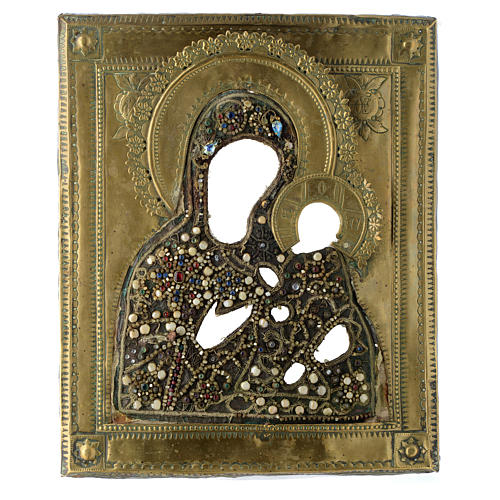 Icono antiguo ruso Virgen de Tichvin 35 x 30 cm 3