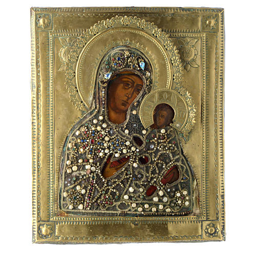 Icône russe ancienne Mère de Dieu de Tikhvin 35x30 cm 1