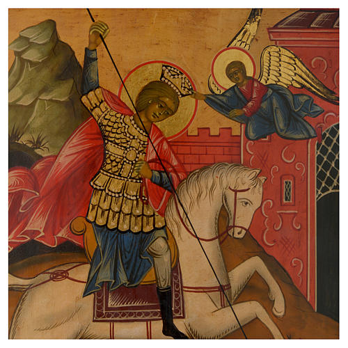 Icona antica russa San Giorgio che uccide il drago 30x25 cm epoca zarista 2