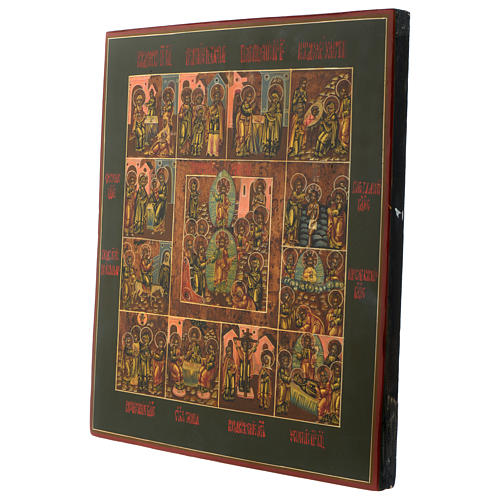 Russian antique icon Twelve Feasts restored 30x40 cm 3