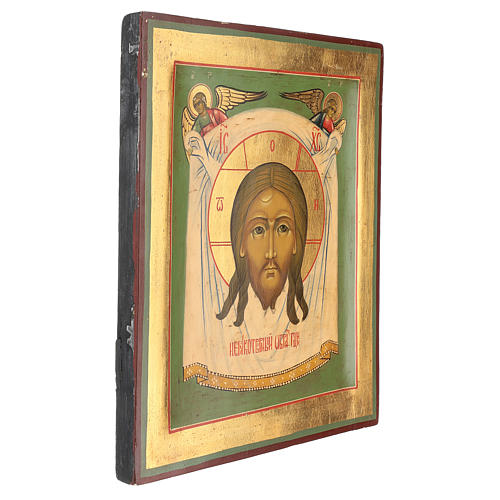 Ícone antigo restaurado Santa Face 30x25 cm Rússia 3