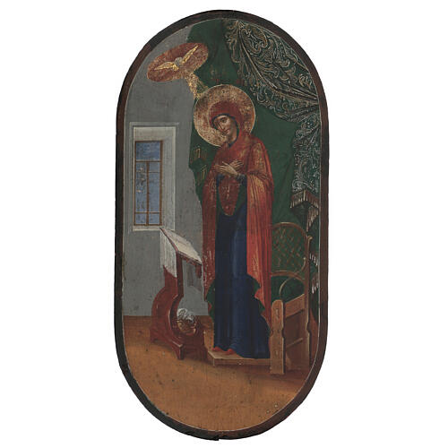 Ícone russo antigo Anunciação XIX século fundo dourado 49,5x25,5x1,5 cm 1