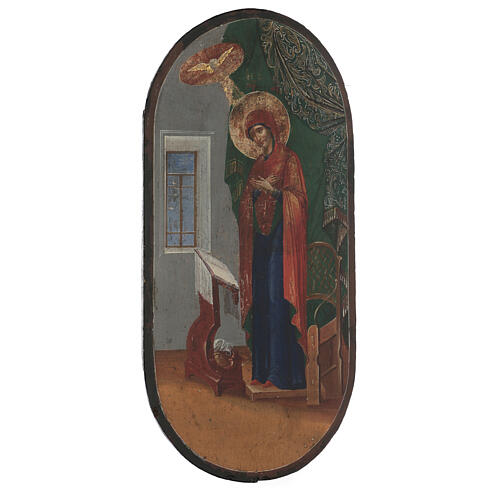 Ícone russo antigo Anunciação XIX século fundo dourado 49,5x25,5x1,5 cm 3