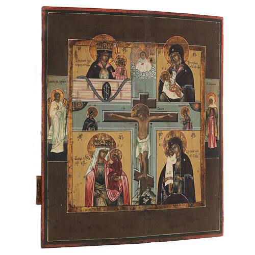 Quadripartite ancient Russian icon with Crucifixion XIX century, 35x32 cm 7
