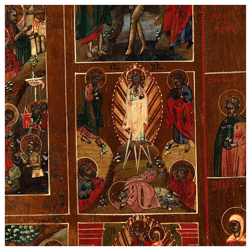 Ícone Antigo Russo Doze Festas e Ressurreição metade do século XIX, 52,5x44 cm 7