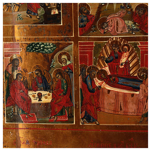 Ícone Antigo Russo Doze Festas e Ressurreição metade do século XIX, 52,5x44 cm 8