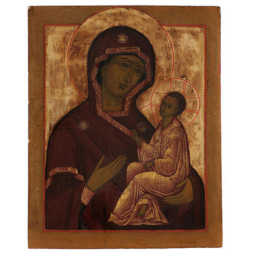 Icône russe ancienne Mère de Dieu de Tichvin XVIII-XIX siècle 46x38 cm 1