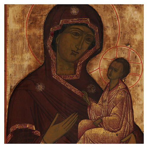 Icône russe ancienne Mère de Dieu de Tichvin XVIII-XIX siècle 46x38 cm 2