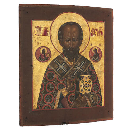 Icône russe ancienne Saint Nicolas de Myre avec fond or XIX siècle 35x30 cm 3