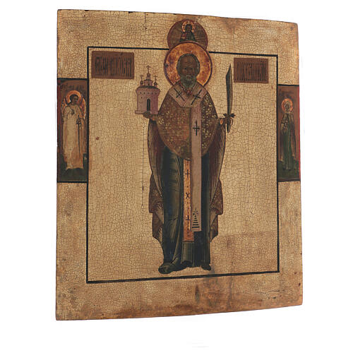 Ikona antyczna Święty Mikołaj Możajski XVIII wiek, tempera, złote tło, 45x38 cm 4