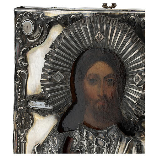 Ícone russo antgo com oklad Cristo Pantocrator Cosmocrator (1860) 28x22 cm 5