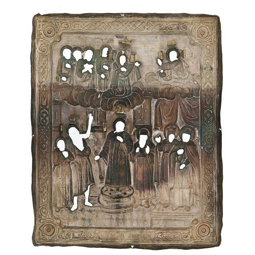 Icône russe ancienne riza Pokrov Protection de la Mère de Dieu 1870 22x18 cm 6