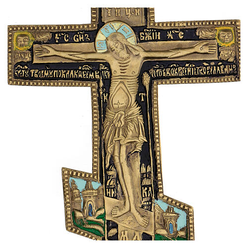 Crucifixo ortodoxo antigo russo bronze e esmaltes XIX século 34,7x17 cm 2
