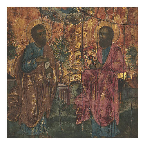 Antike russische Ikone St. Petrus und Paulus, frühes 19. Jahrhundert, 20x18 cm 2