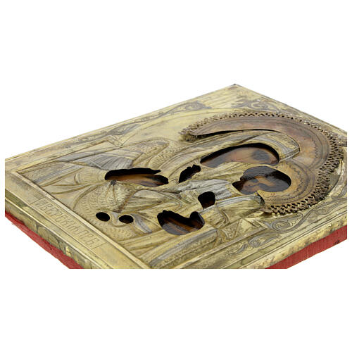 Ícone ucraniano antigo Nossa Senhora Iverskaja com riza de latão, final do século XIX, 27x22 cm 4