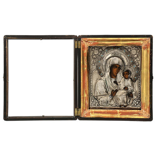 Icono antiguo ruso Madre Dios Iver Teka mediados del siglo XIX cristal 25x20 cm 2