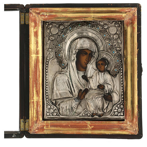 Icono antiguo ruso Madre Dios Iver Teka mediados del siglo XIX cristal 25x20 cm 3