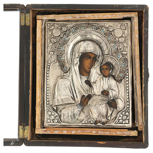 Icono antiguo ruso Madre Dios Iver Teka mediados del siglo XIX cristal 25x20 cm 8