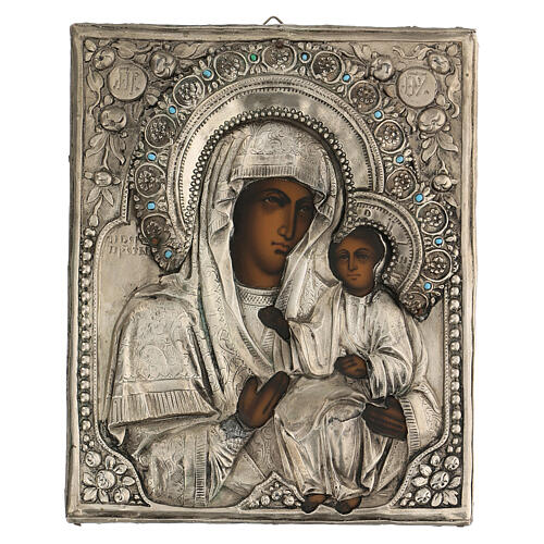 Icône russe ancienne Mère de Dieu de Iver avec verre moitié XIX siècle 25x20 cm 4