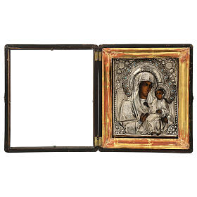 Icone Russe antiche: Icona Russa Antica Madre Dio Iver Teka vetro metà 800 25x20 cm