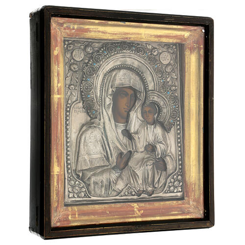 Ícone russo antigo Nossa Senhora Iverskaja com vitrine e vidro, metade do século XIX, 26x21 cm 6