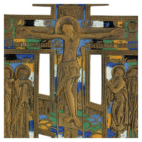 Ícone russo antigo Crucificação bronze com esmaltes 16,7x11 cm 2