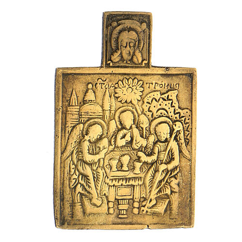 Ícone bronze antigo Santíssima Trindade XVIII século 6x4 cm 2