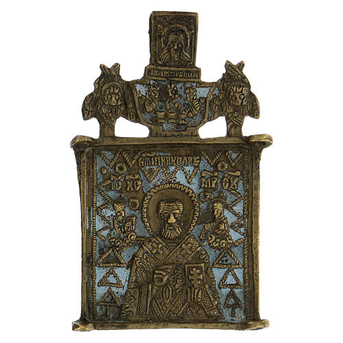Ícone bronze São Nicolau Rússia XIX século 9x5 cm 1
