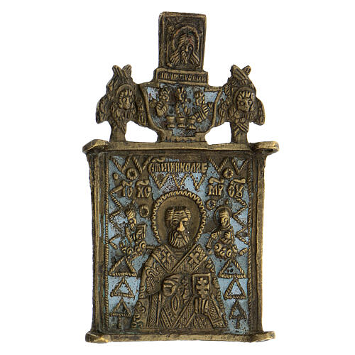Ícone bronze São Nicolau Rússia XIX século 9x5 cm 2