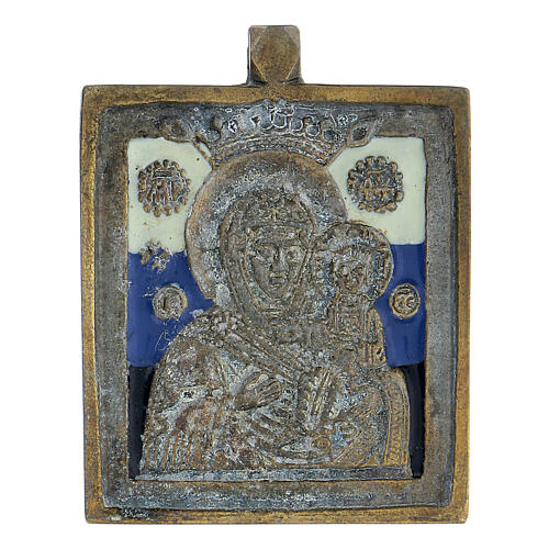 Icône bronze Mère de Dieu de Smolensk Russie XIX siècle 5x5 cm 1