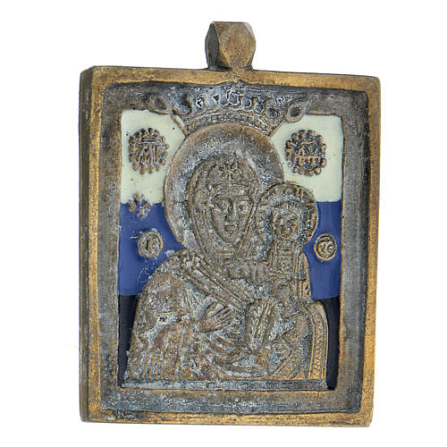 Icône bronze Mère de Dieu de Smolensk Russie XIX siècle 5x5 cm 2