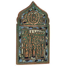 Our Lady Pokrov of New Testament, antique bronze Russian icon 20x10 cm