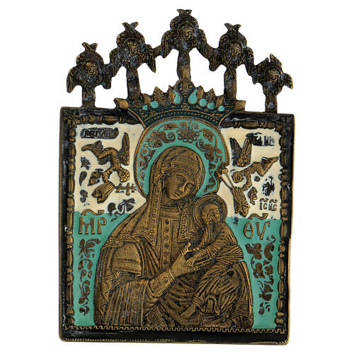 Bronze Mère de Dieu de la Passion émaillée Russie XIX sièce 10x10 cm 1