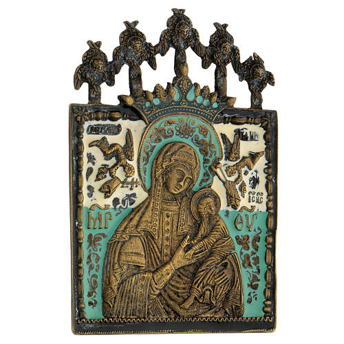 Icon The Virgin of the Passion Bronze enameled Russia XIX C. 10x10 cm 2